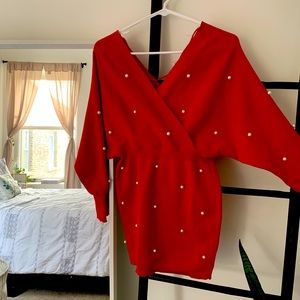 Red Pearl Sweater Dress